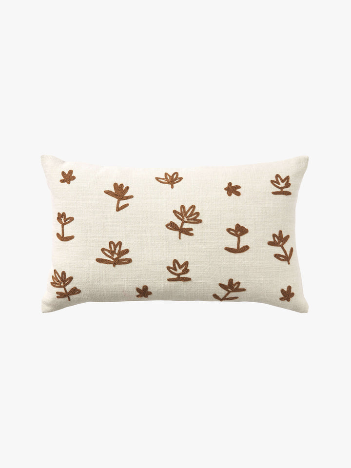 Fleur Nougat Embroidered Linen & Cotton Cushion