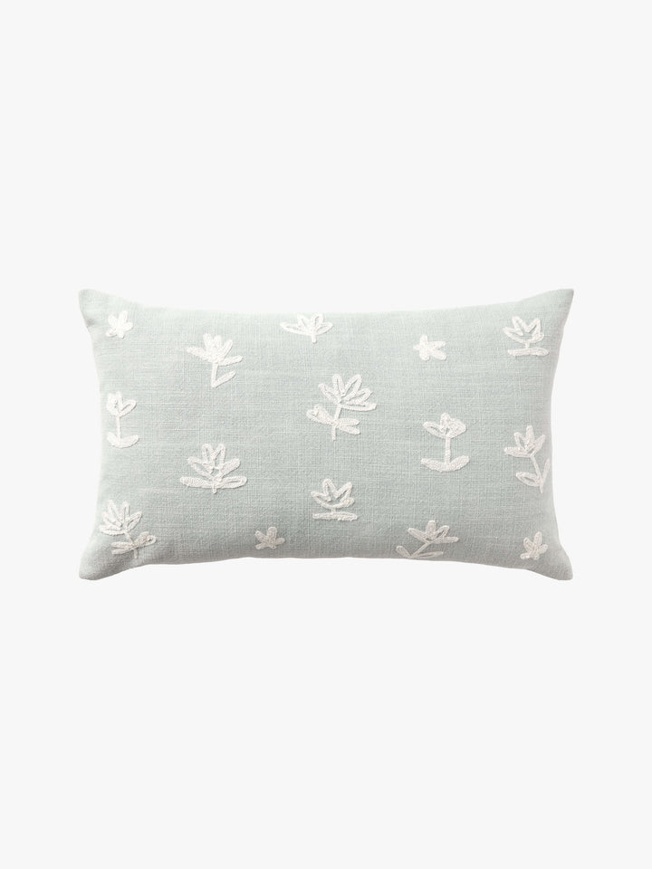 Fleur Sky Embroidered Linen & Cotton Cushion