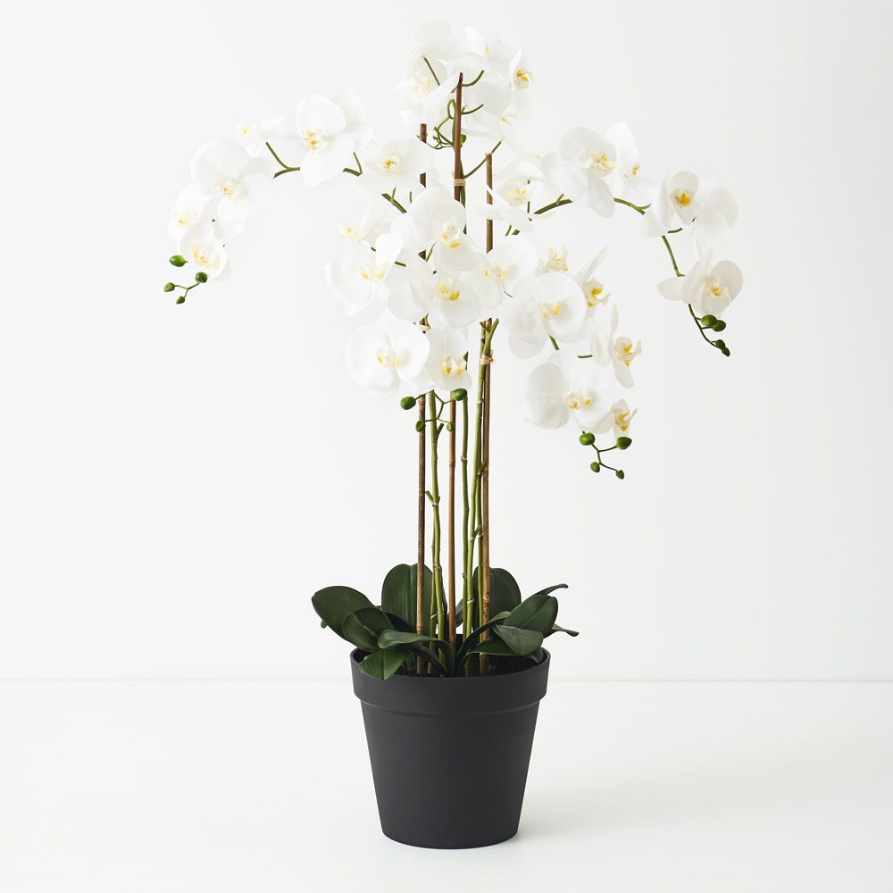 Large artificial white phalaenopsis orchid in pot 100cm