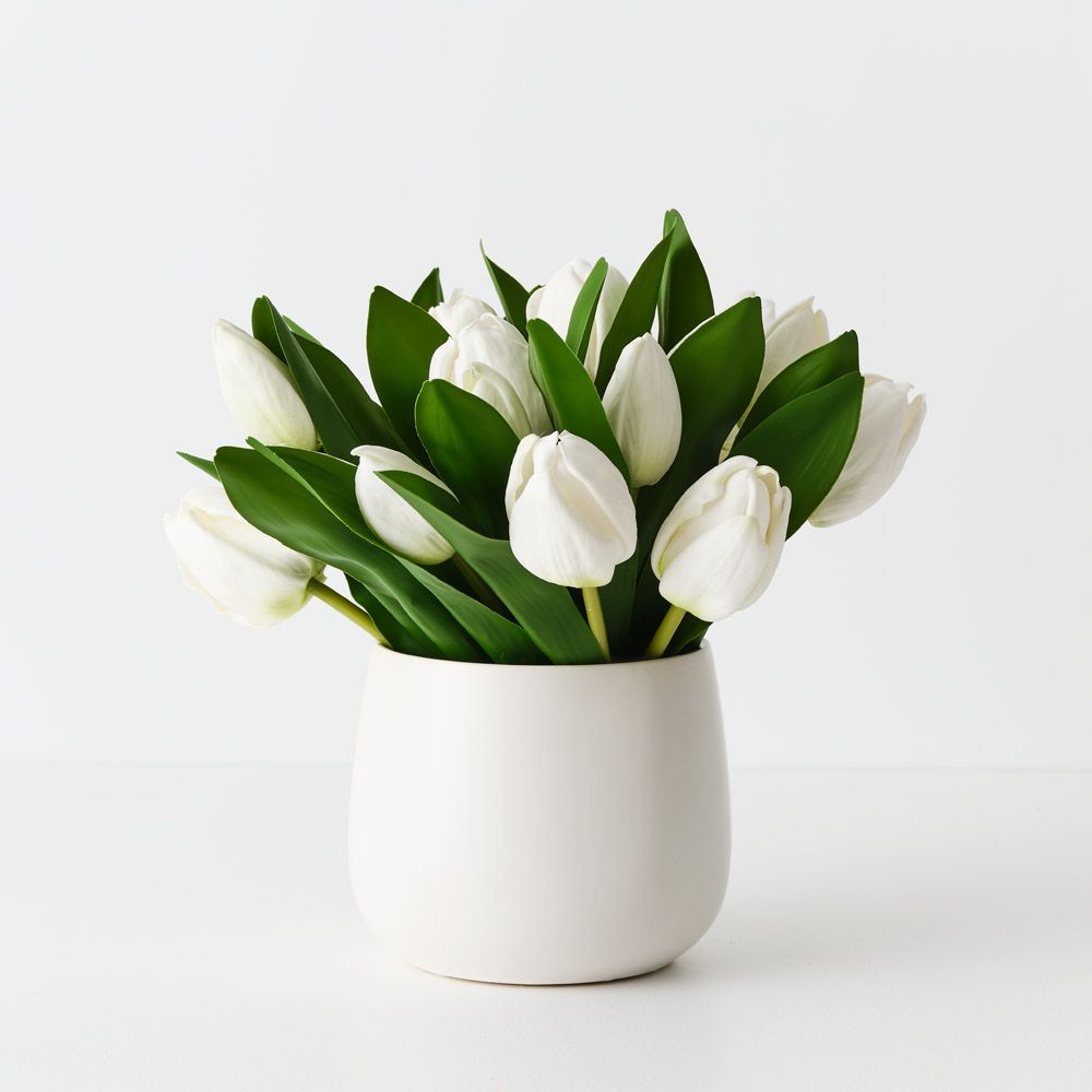 Artificial white tulips in ceramic pot 24cm