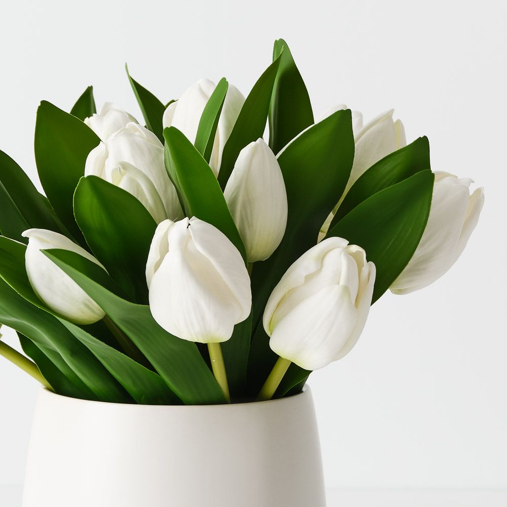 Artificial white tulips in ceramic pot 24cm – view 2
