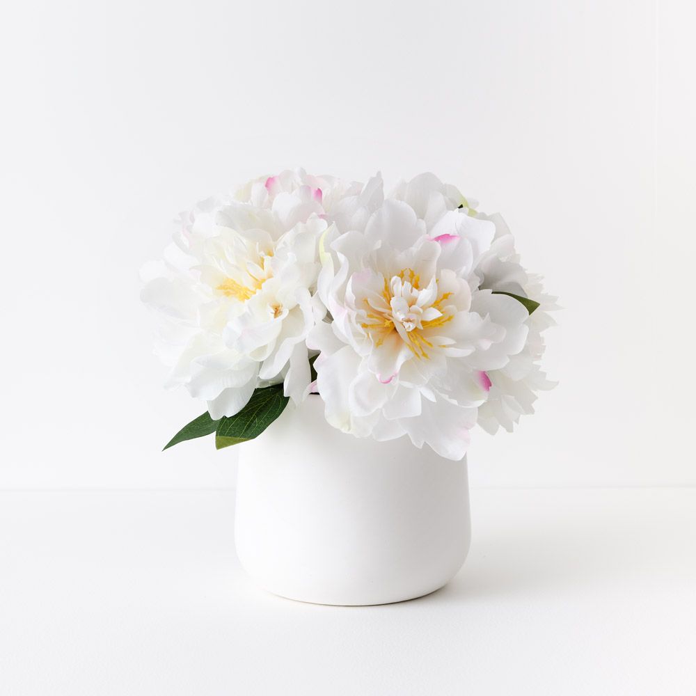 Artificial white peonies in ceramic pot 30cm