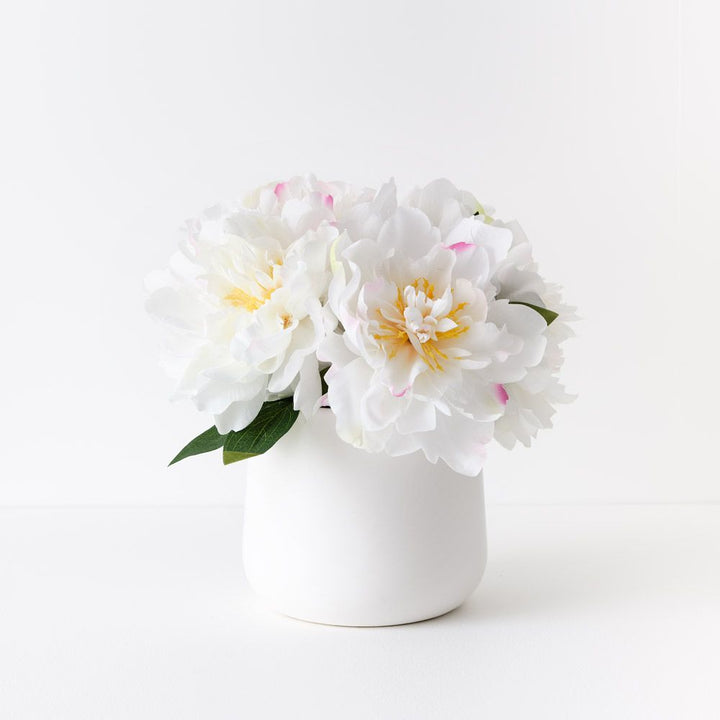 Artificial white peonies in ceramic pot 30cm