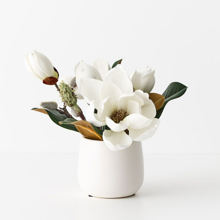 Artificial white Japanese magnolia in ceramic pot 23cm