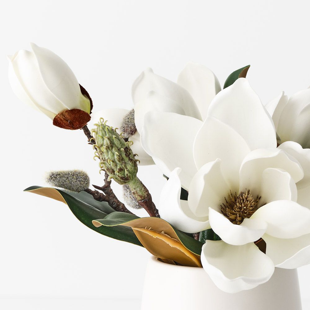 Artificial white Japanese magnolia in ceramic pot 23cm – view 2