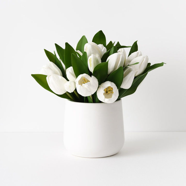 Artificial white tulips in ceramic pot 28cm