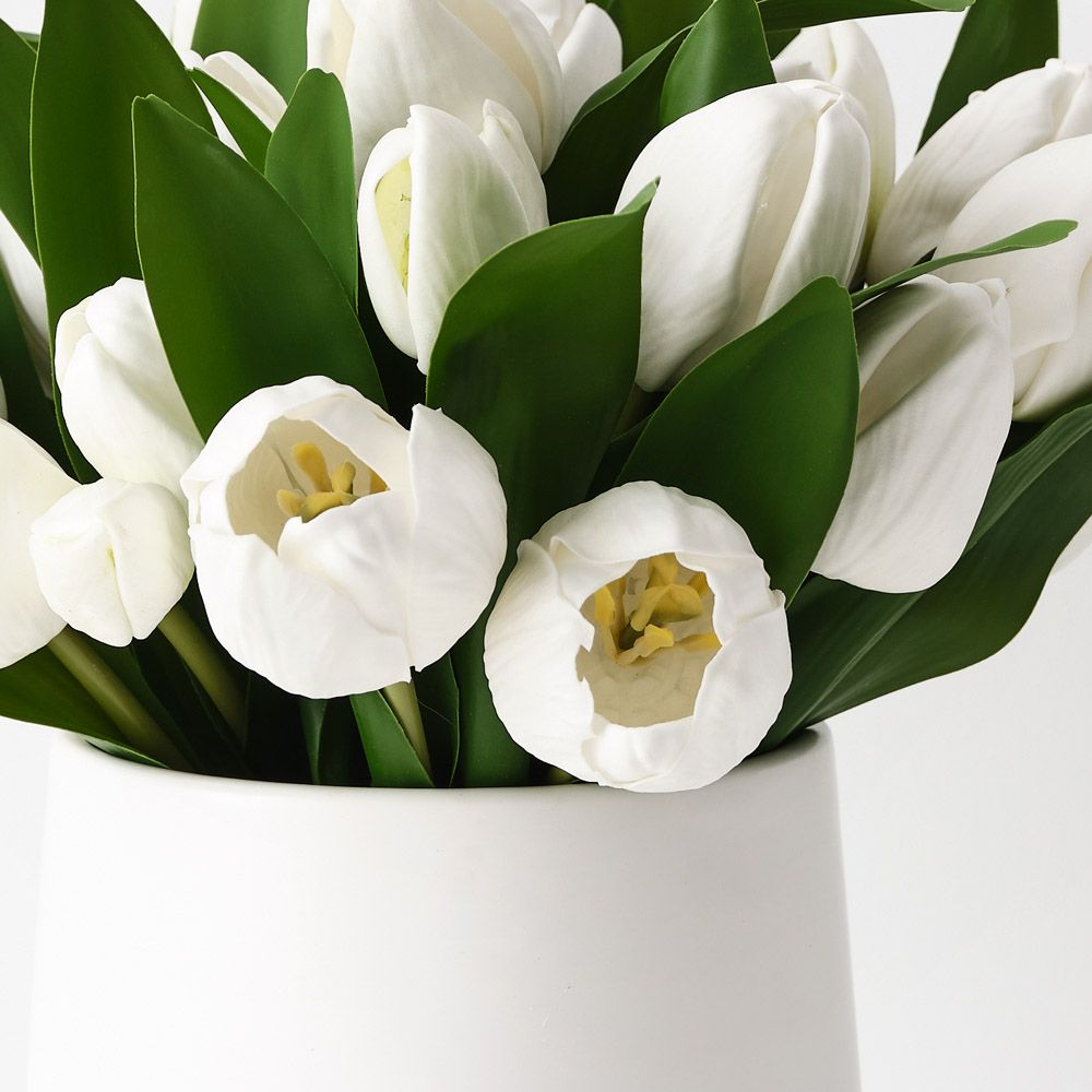 Artificial white tulips in ceramic pot 28cm – view 2