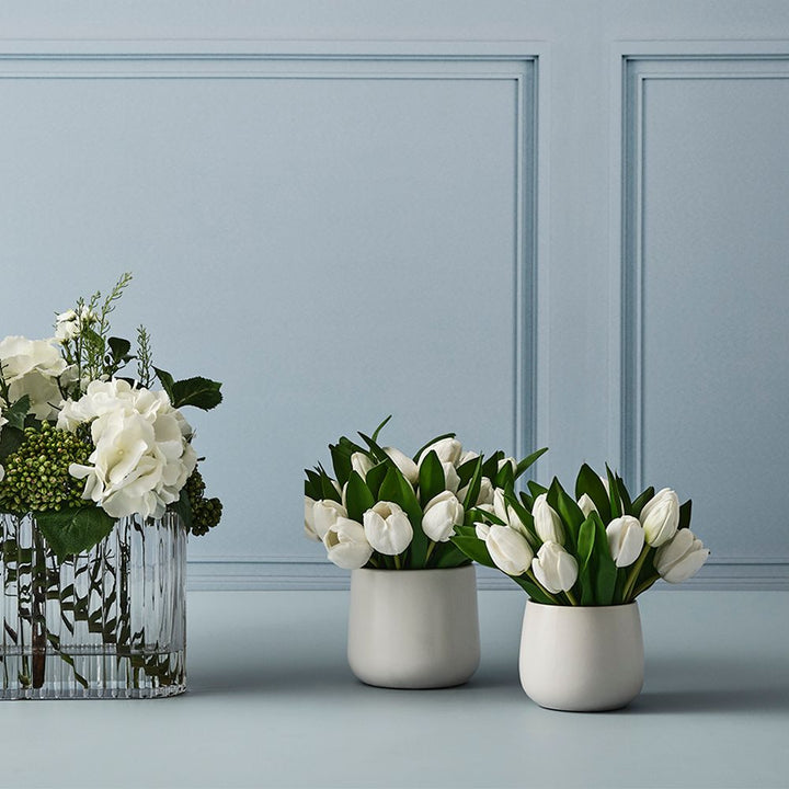 Artificial white tulips in ceramic pot 28cm – view 3