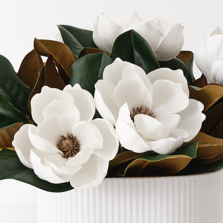Artificial white Japanese magnolia in oval ceramic pot 33cm – view 2