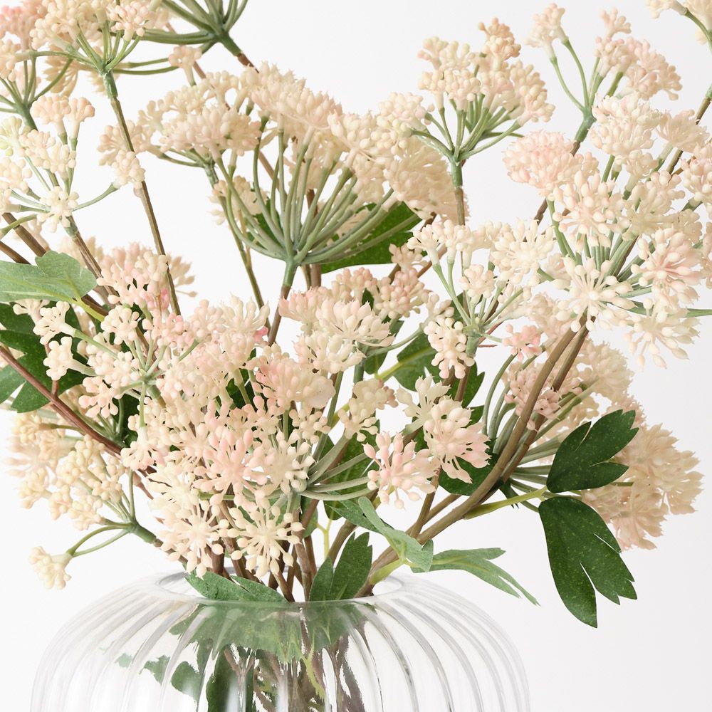 Artificial cream and pink Queen Anne's lace in fluted glass vase 48cm – view 2