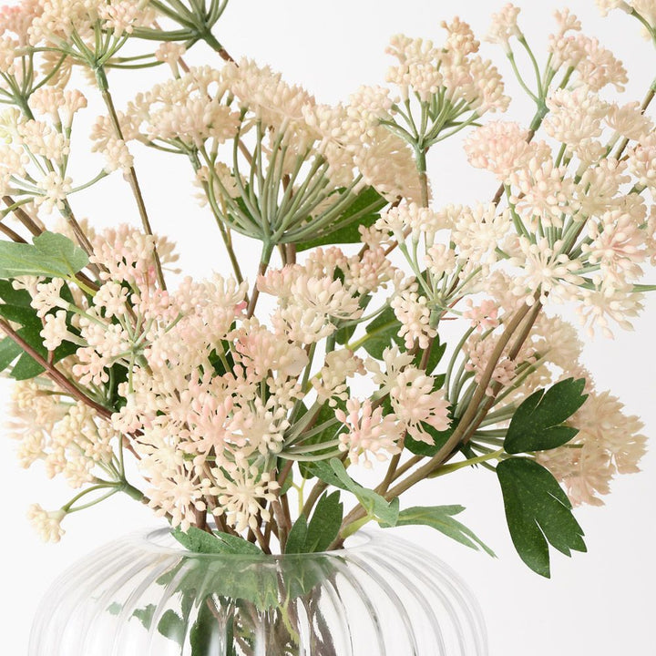 Artificial cream and pink Queen Anne's lace in fluted glass vase 48cm – view 2