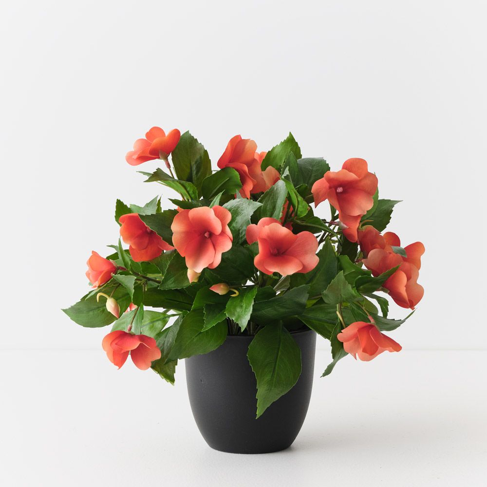 Artificial orange impatiens plant 28cm