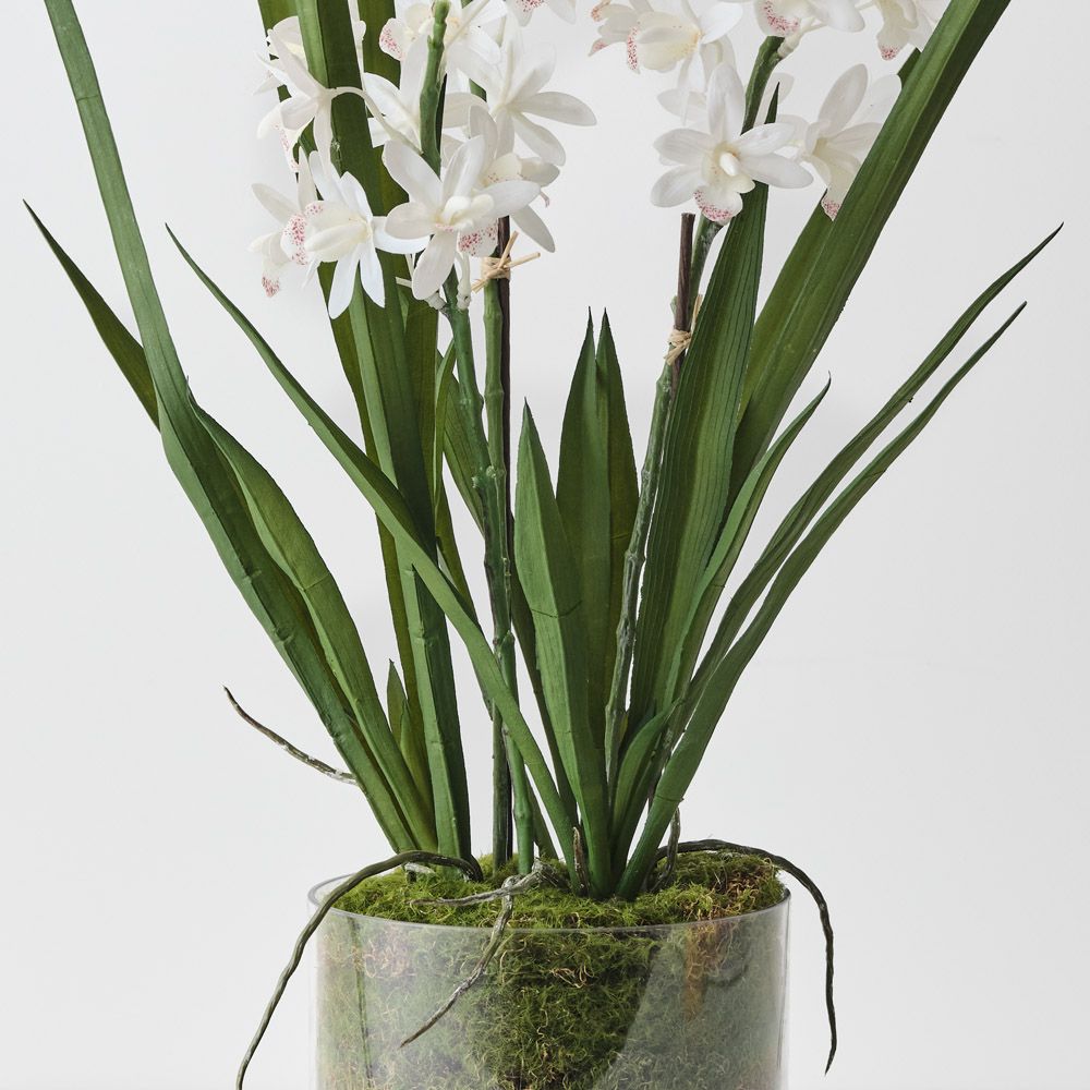 Artificial white cymbidium orchid in vase 60cm – view 2