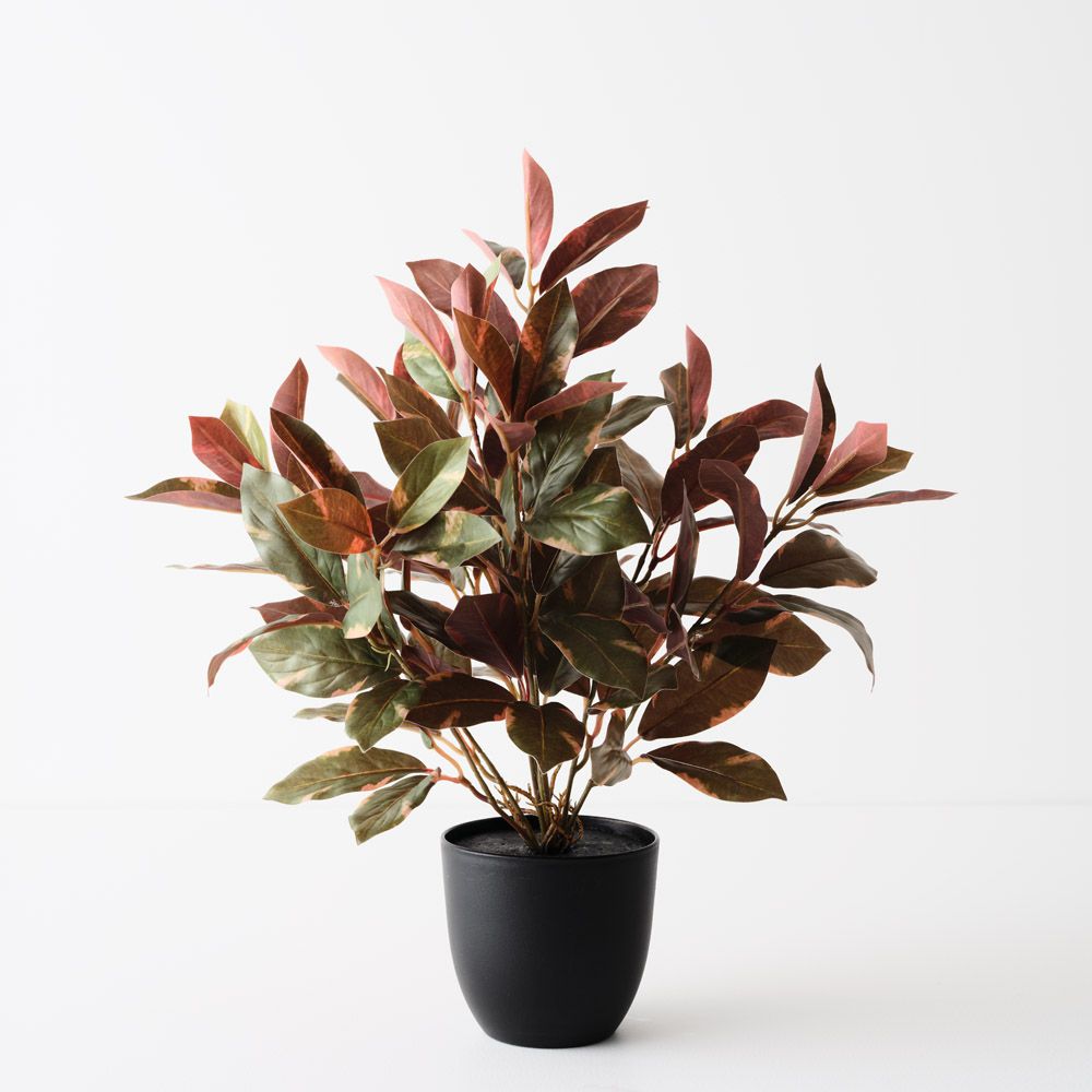 Artificial laurel plant, green and burgundy, 40cm
