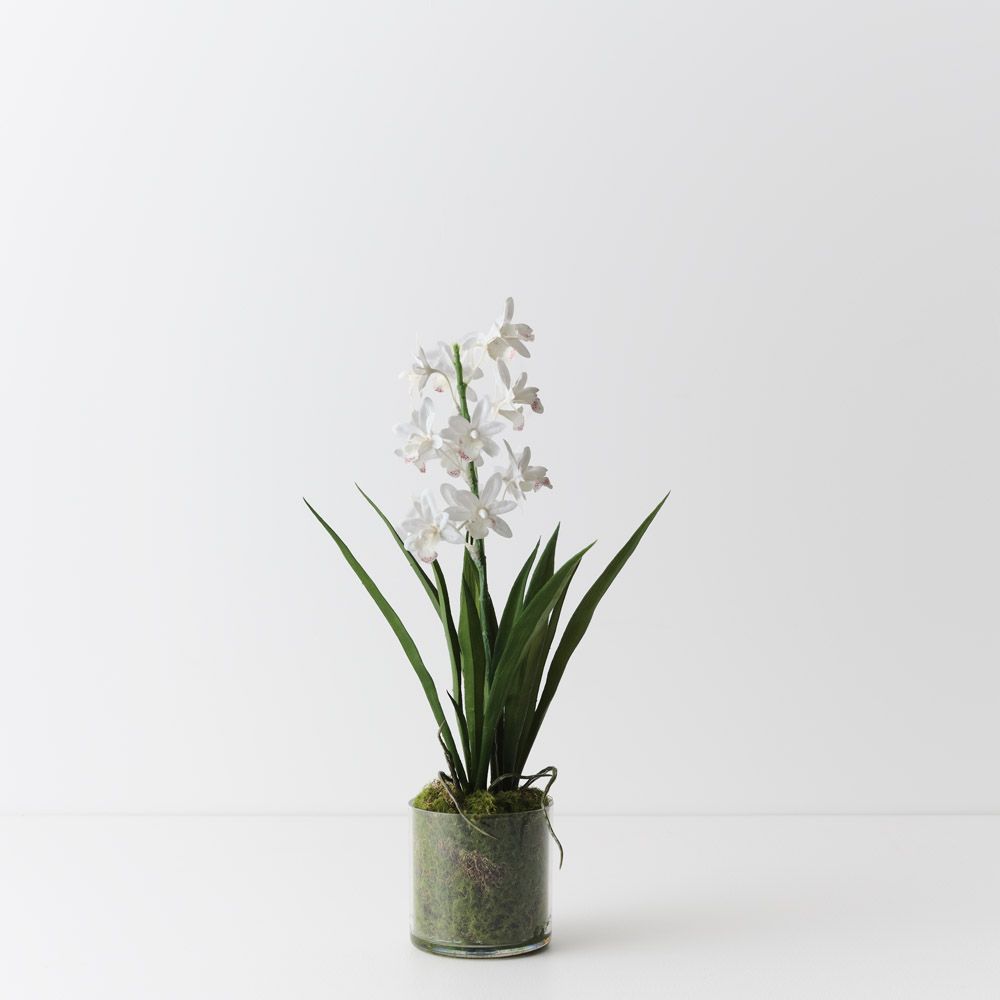 Artificial white cymbidium orchid in vase 45cm