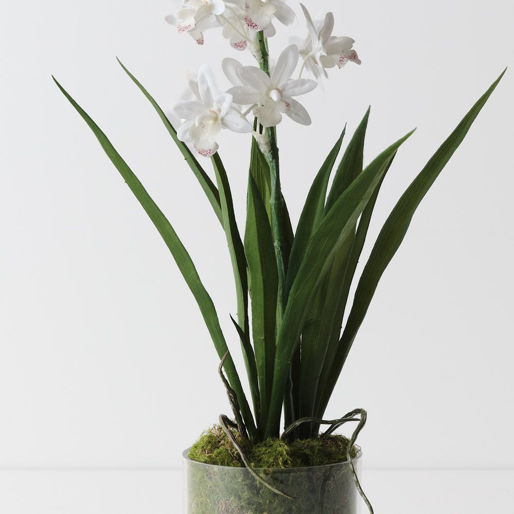 Artificial white cymbidium orchid in vase 45cm – view 2