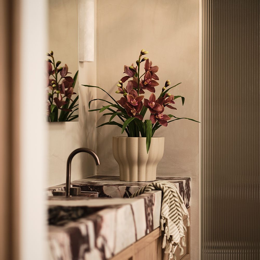 Artificial mauve cymbidium orchid plant 69cm – view 4