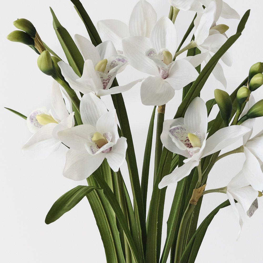 Artificial white cymbidium orchid plant 69cm – view 2