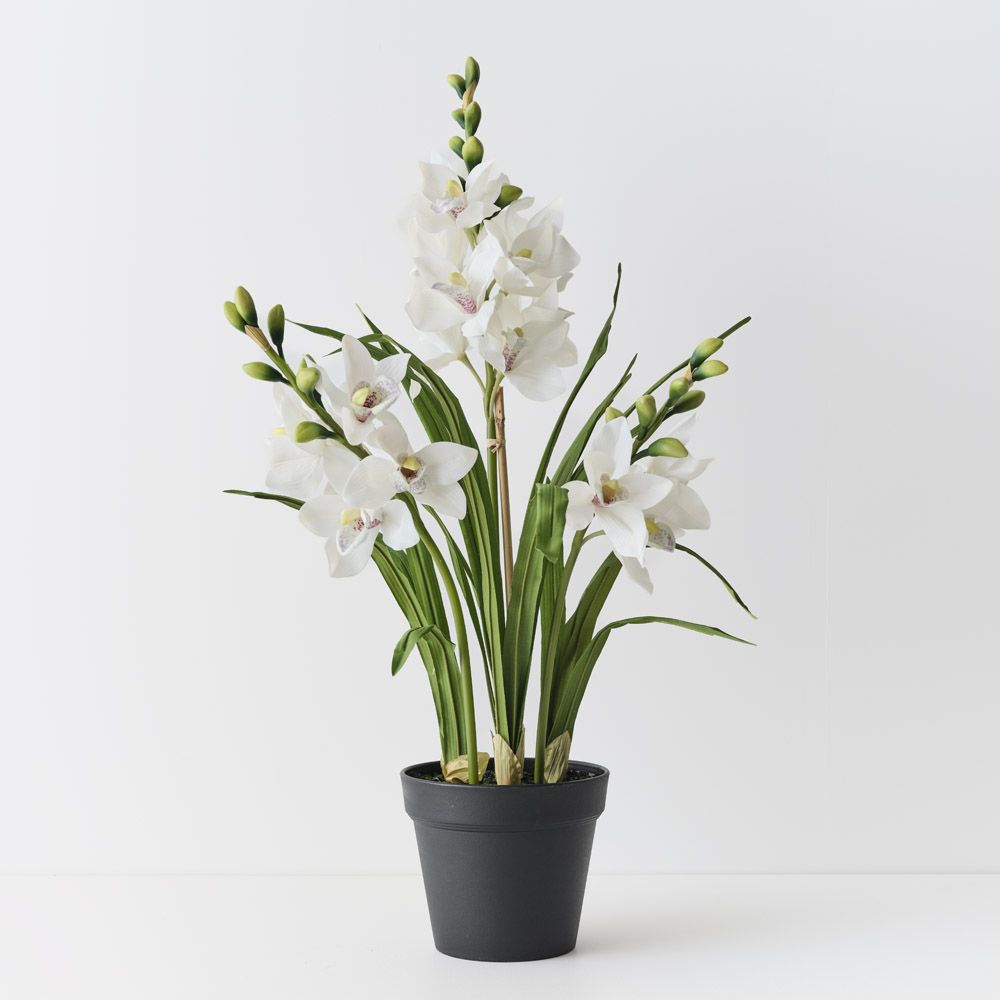 Artificial white cymbidium orchid plant 86cm
