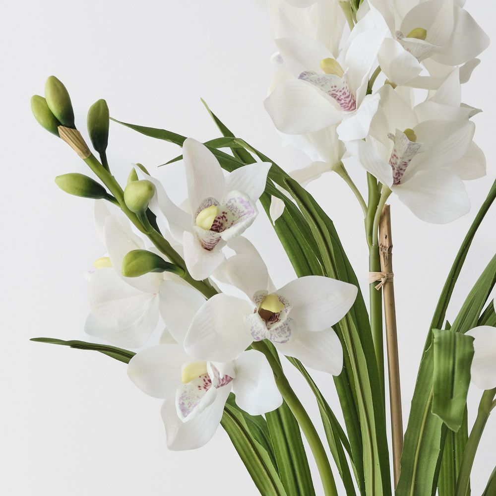 Artificial white cymbidium orchid plant 86cm – view 2