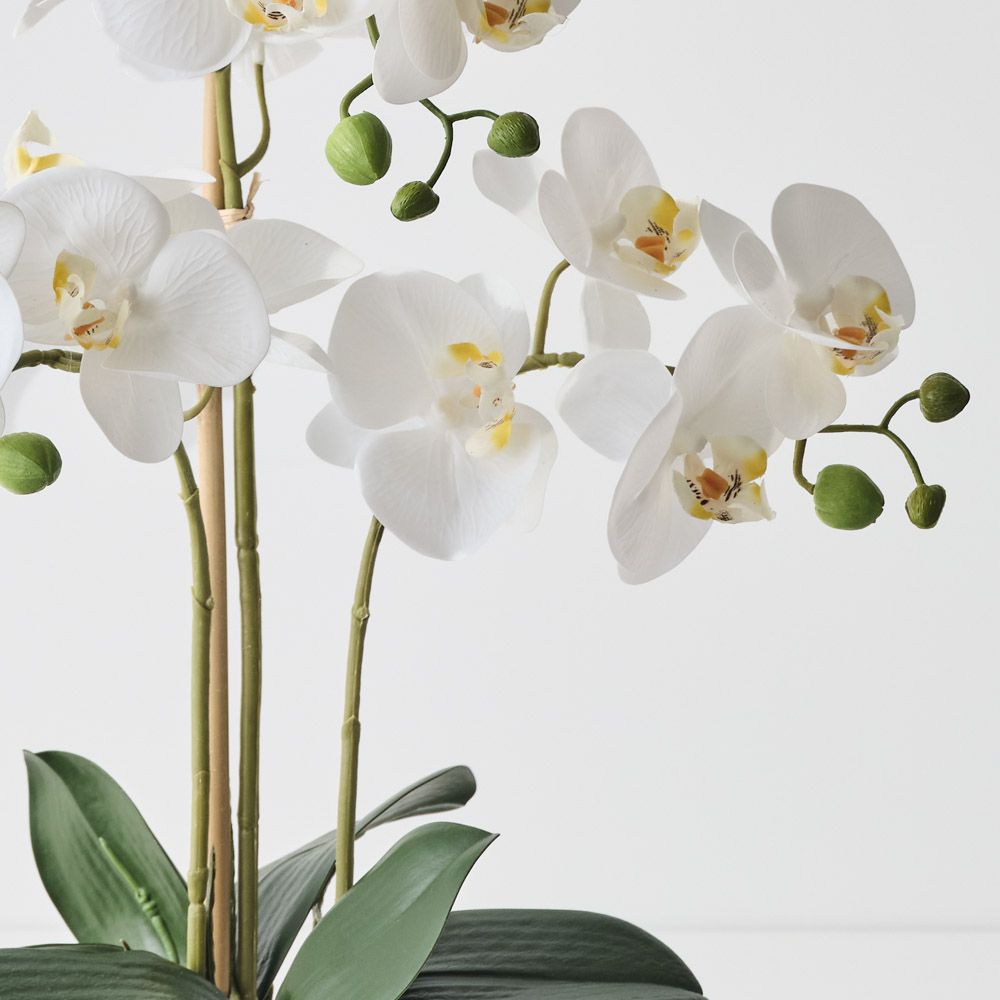 Artificial white phalaenopsis orchid in glass bowl 50cm – view 2