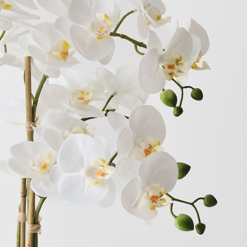 Artificial white phalaenopsis orchid in glass bowl 64cm – view 2