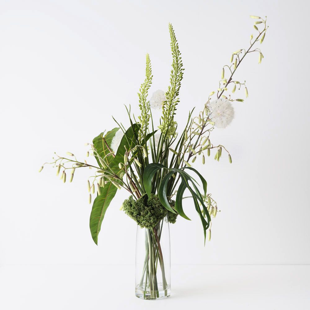 Artificial dandelion and bells arrangement in glass vase 110cm