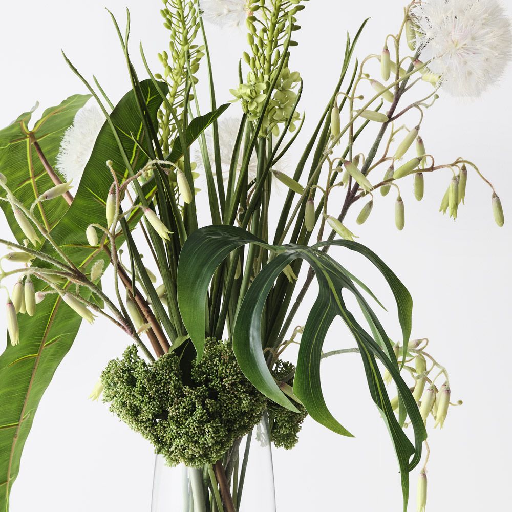 Artificial dandelion and bells arrangement in glass vase 110cm – view 2