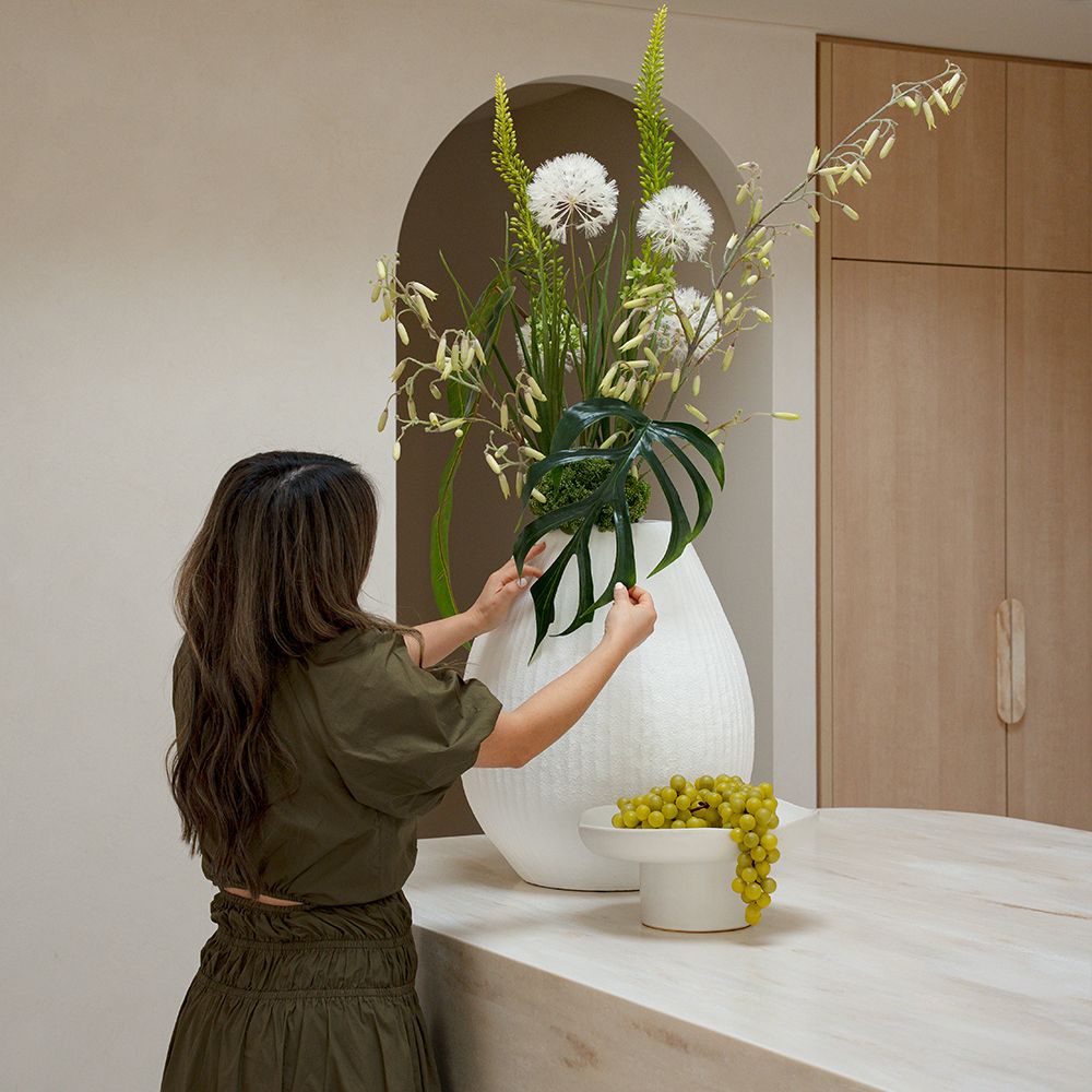 Artificial dandelion and bells arrangement in glass vase 110cm – view 3