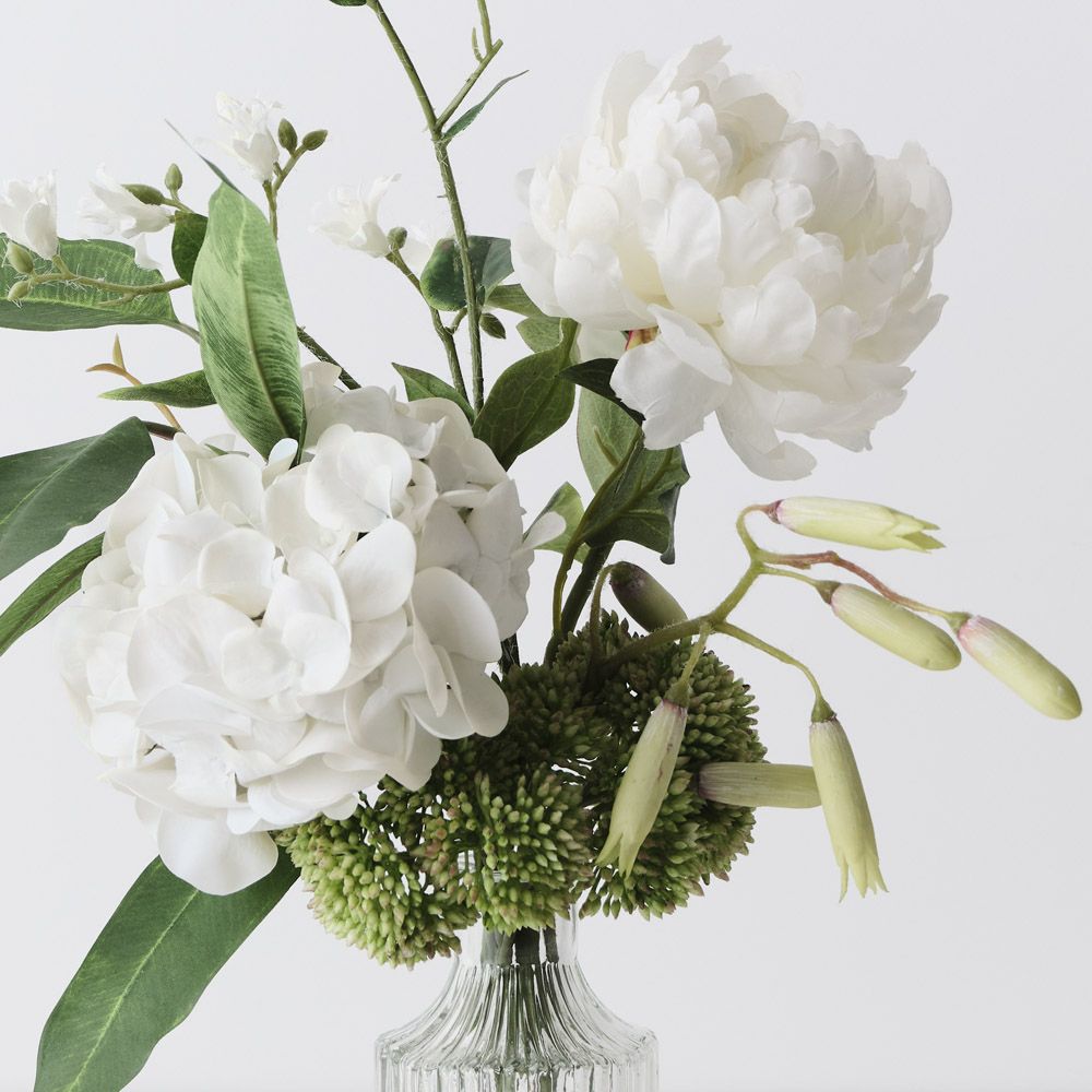 Artificial white hydrangea and peony in glass vase 40cm – view 2