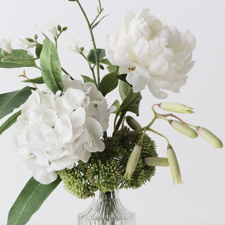 Artificial white hydrangea and peony in glass vase 40cm – view 2