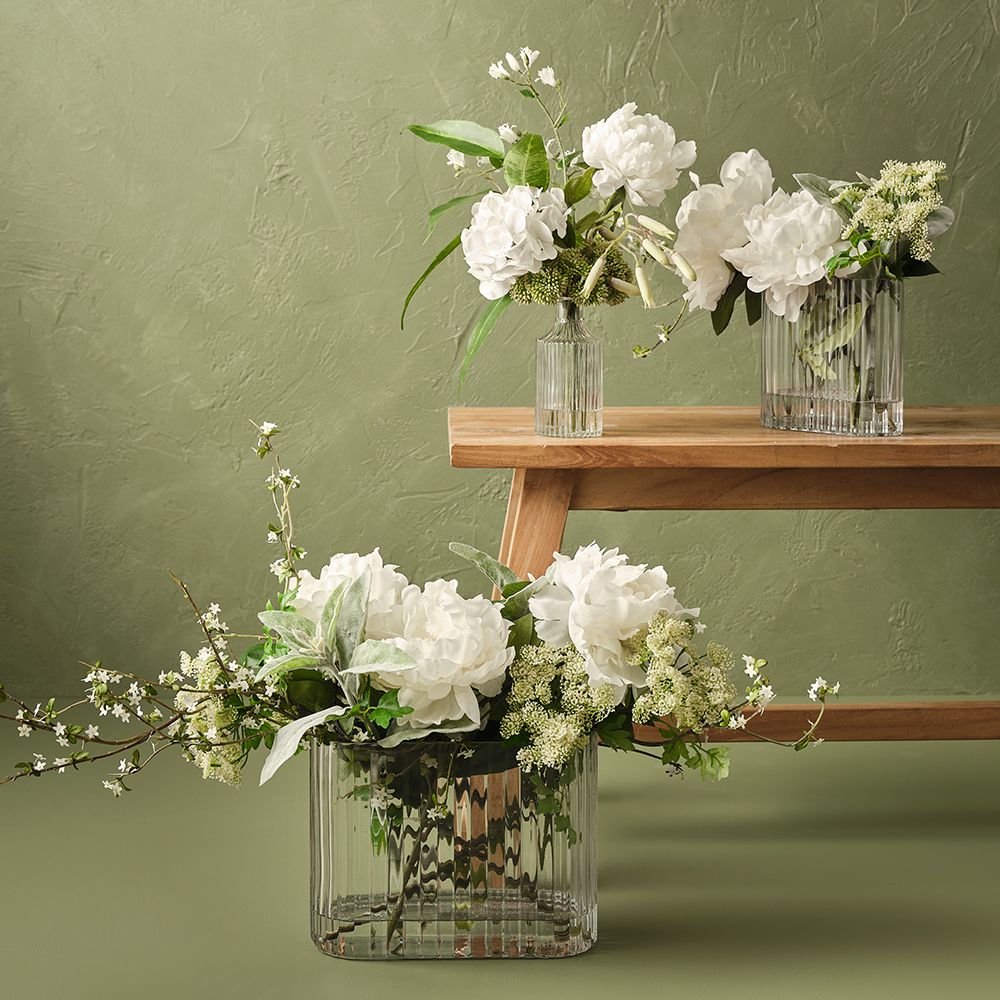Artificial white hydrangea and peony in glass vase 40cm – view 3