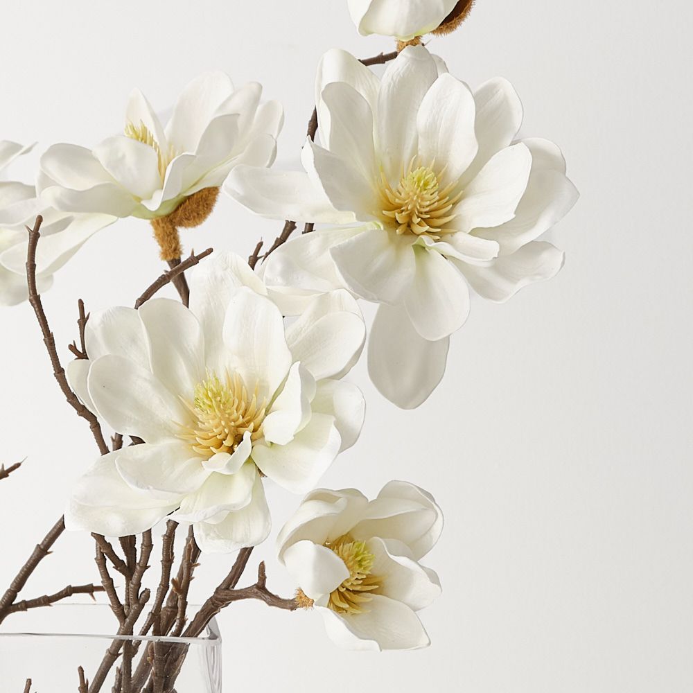 Artificial white magnolia arrangement in glass vase 42cm – view 2
