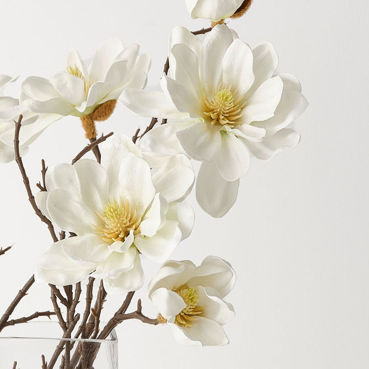 Artificial white magnolia arrangement in glass vase 42cm – view 2