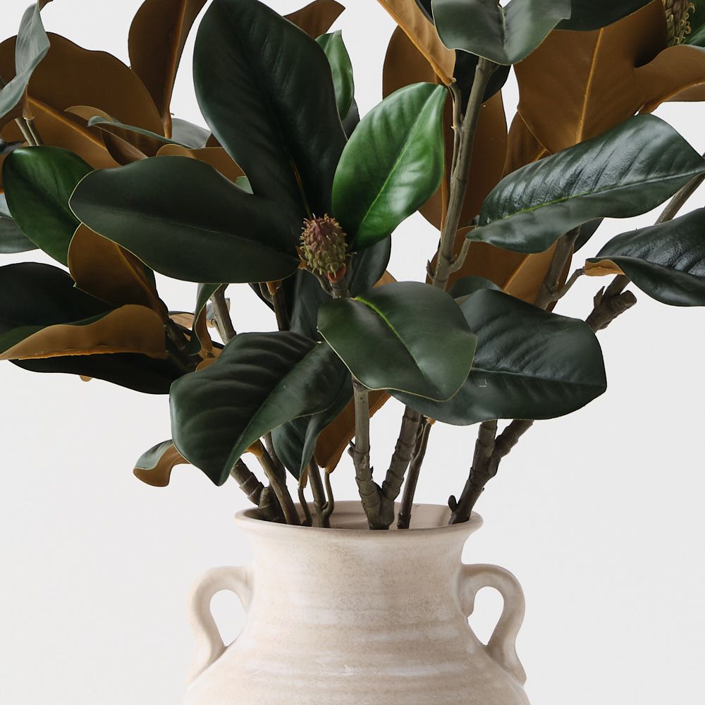 Artificial magnolia leaf arrangement in clay pot 79cm – view 2