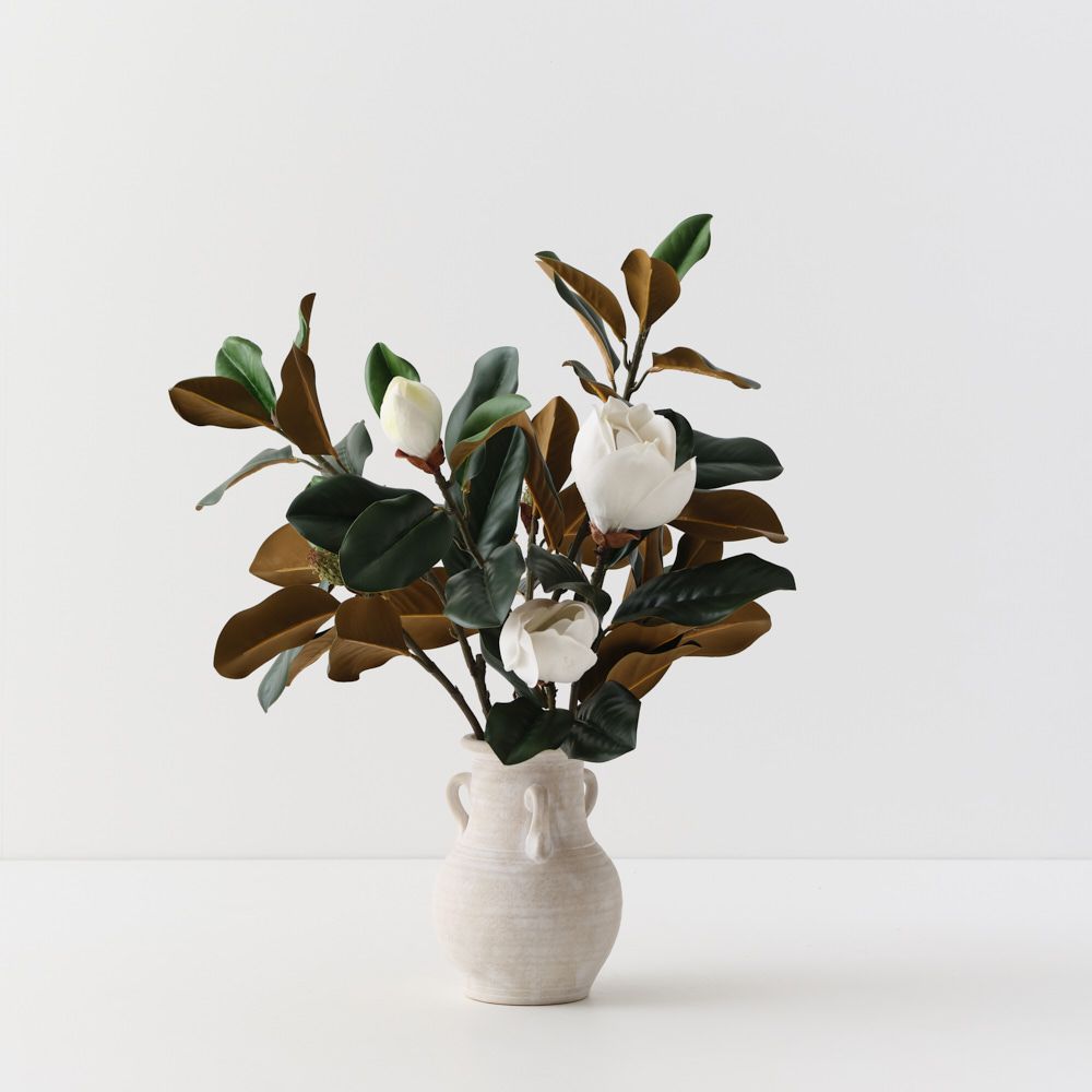 Artificial magnolia arrangement in clay pot 66cm