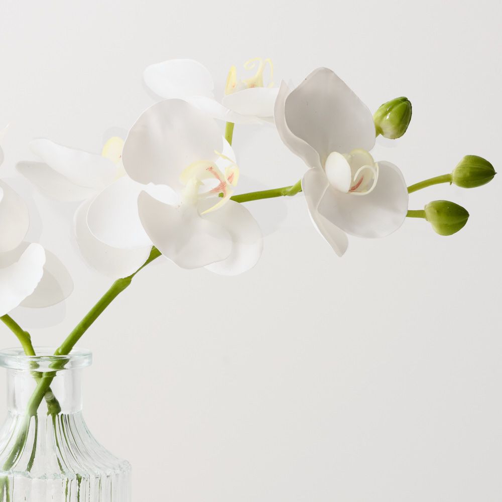 Artificial white phalaenopsis orchid in glass vase 25cm – view 2