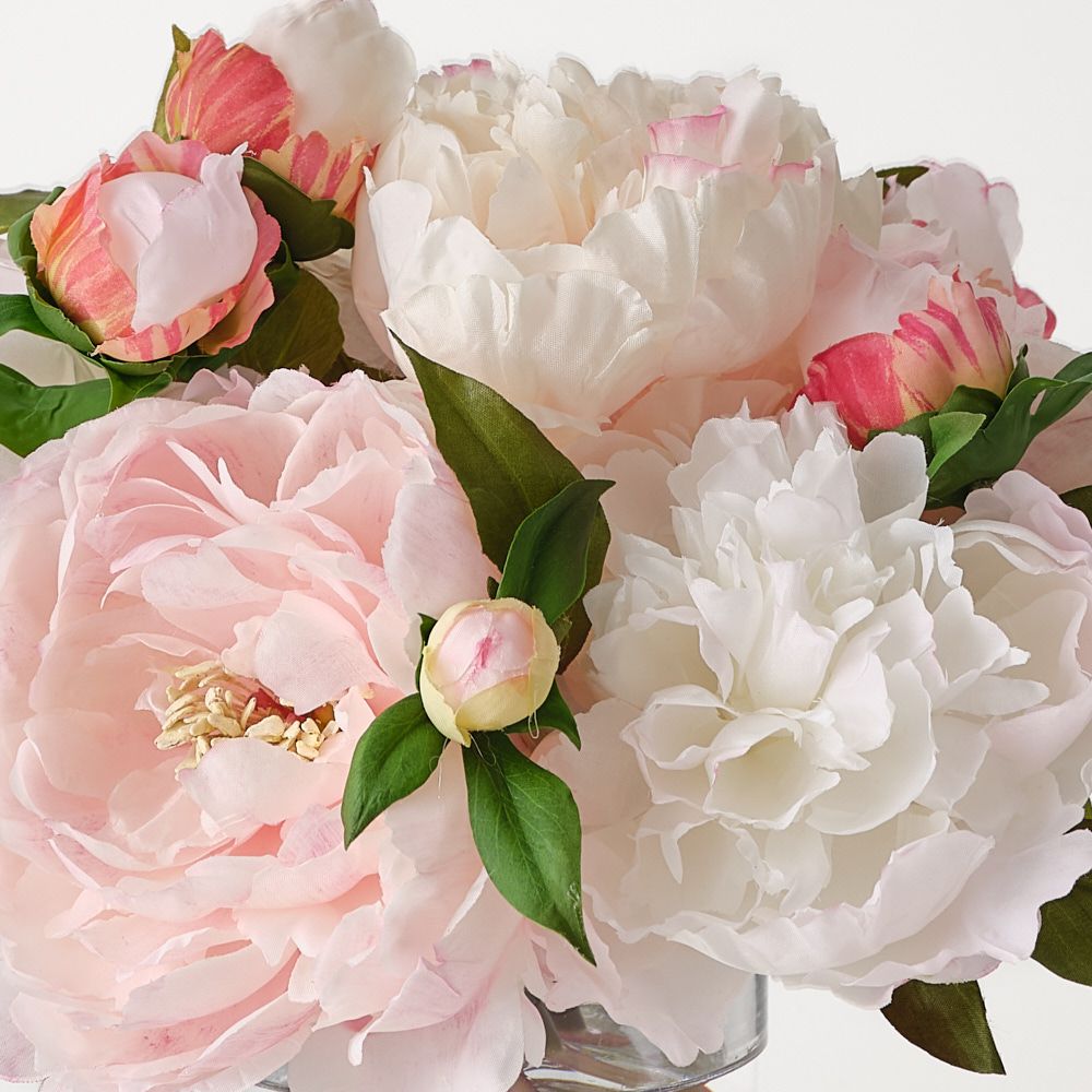 Artificial light pink peonies in glass vase 25cm – view 2