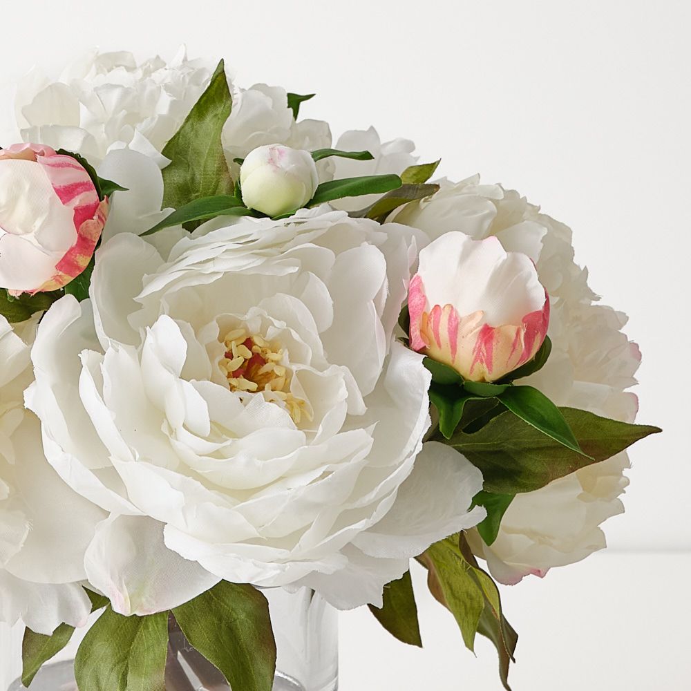 Artificial white peonies in glass vase 25cm – view 2