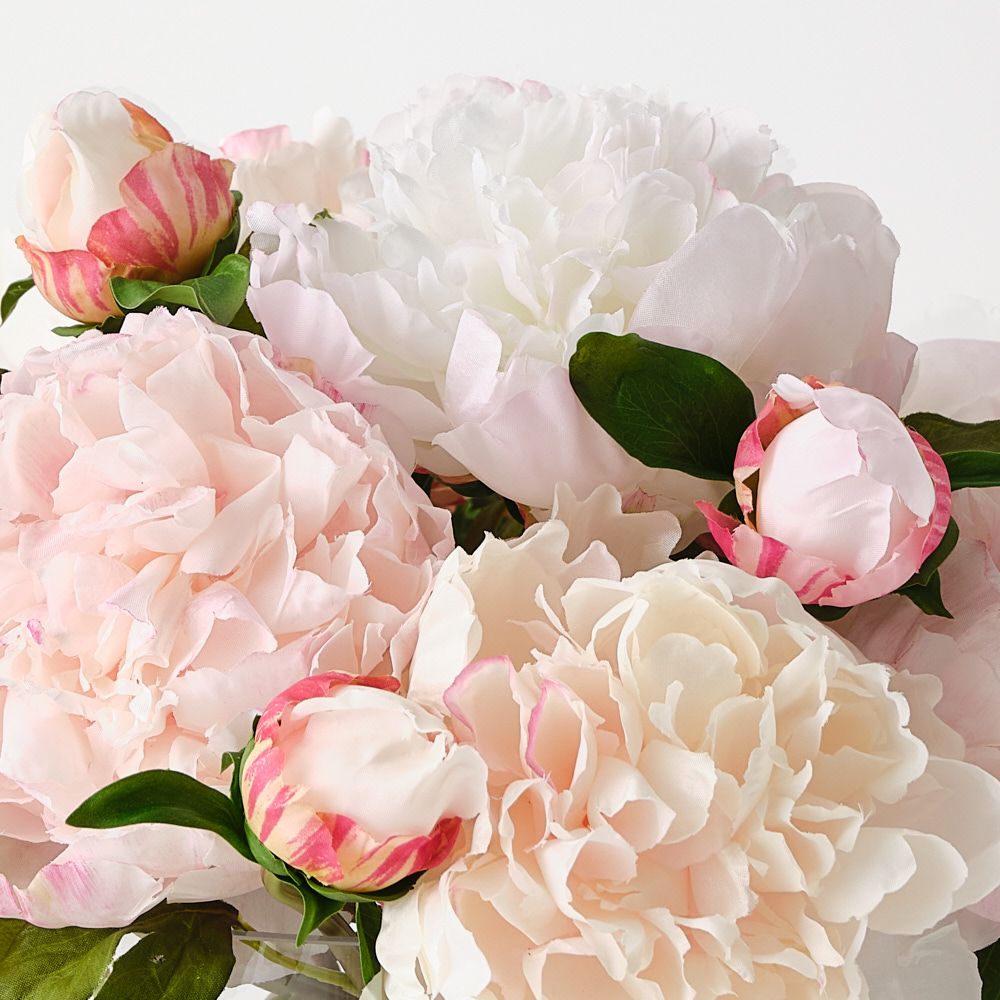 Artificial light pink peonies in glass vase 24cm – view 2