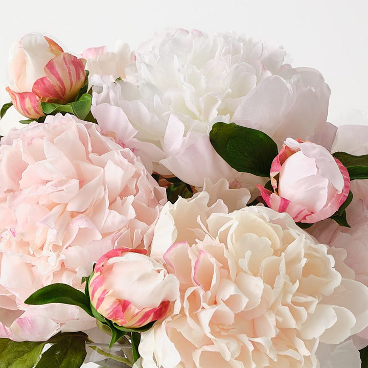 Artificial light pink peonies in glass vase 24cm – view 2