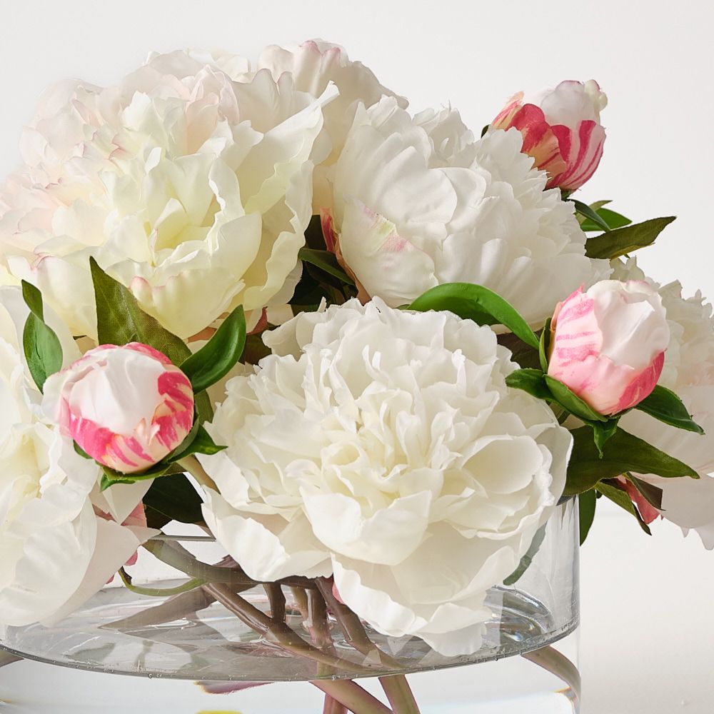 Artificial white peonies in glass vase 24cm – view 2