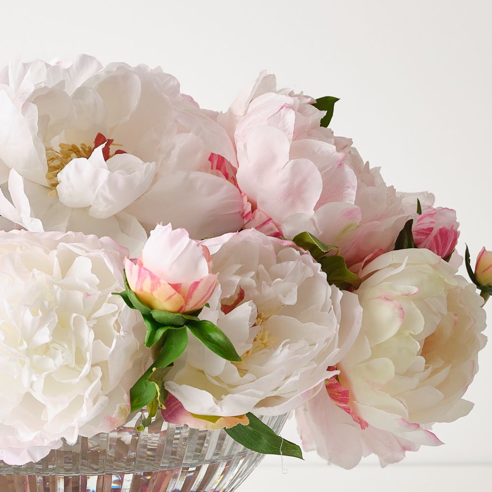 Artificial light pink peonies in glass bowl 33cm – view 2