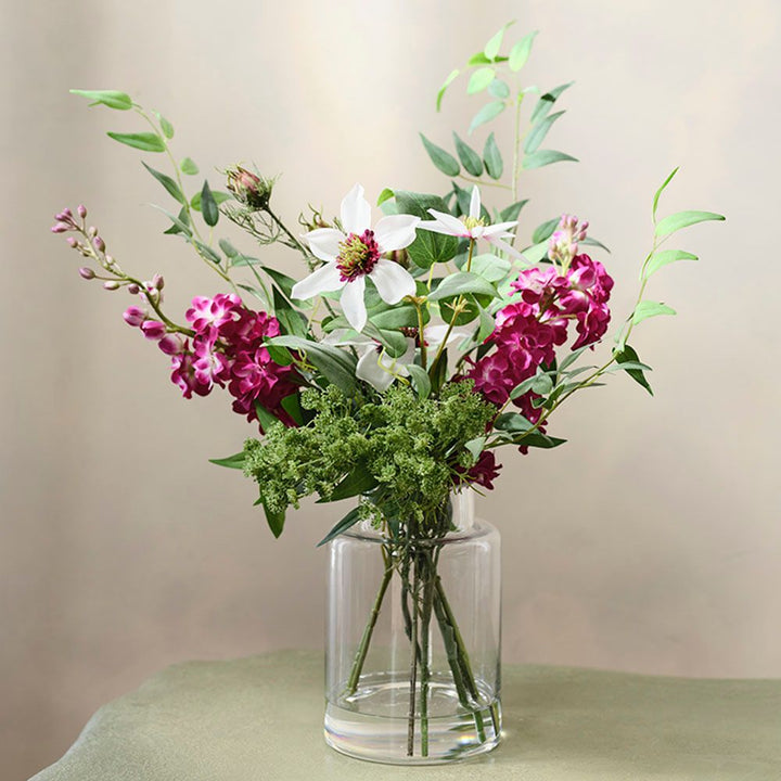Artificial white clematis and fuchsia stock arrangement in glass vase 48cm – view 3