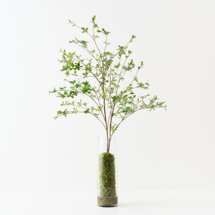 Artificial enkianthus branches in tall glass vase 138cm
