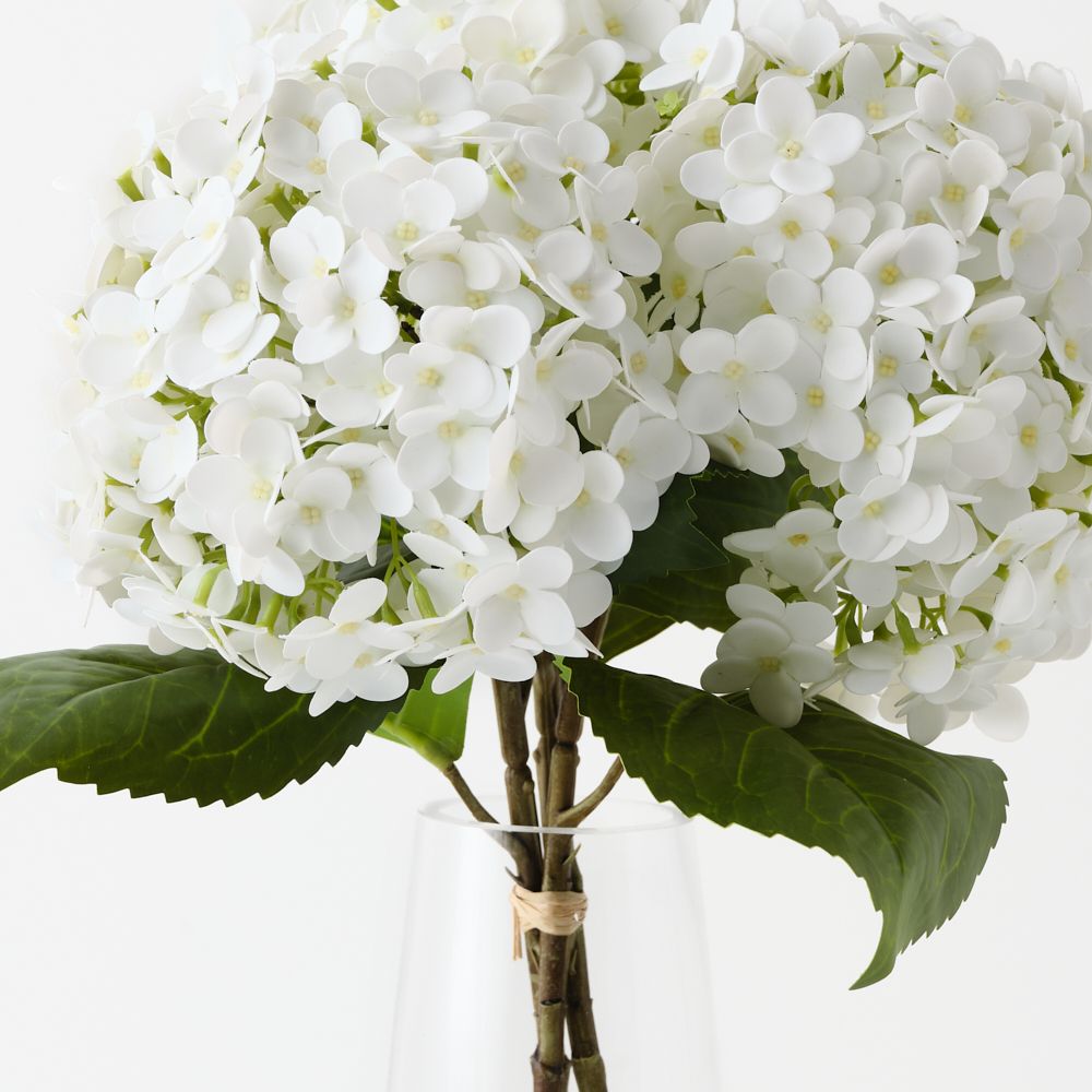 Artificial white hydrangeas in glass vase 38cm – view 2