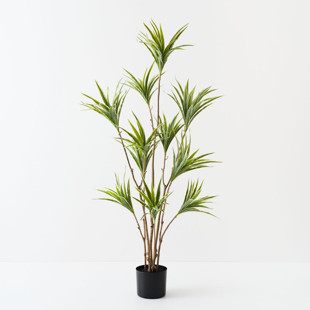 Artificial dracaena plant 143cm, green and white