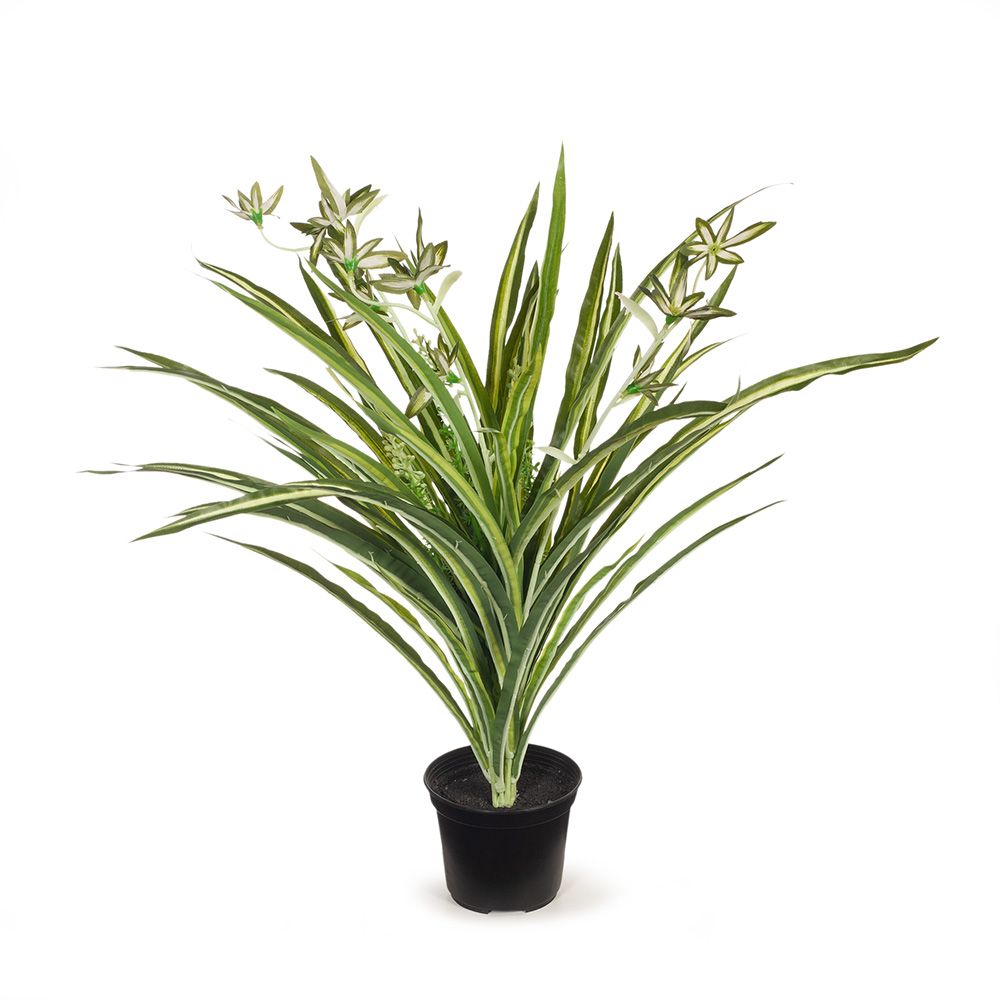 Artificial green and white spider plant in pot 40cm