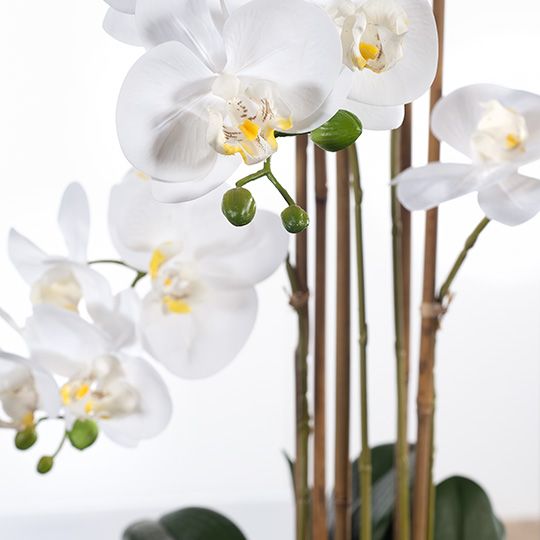 Artificial white phalaenopsis orchid in glass vase 70cm – view 2