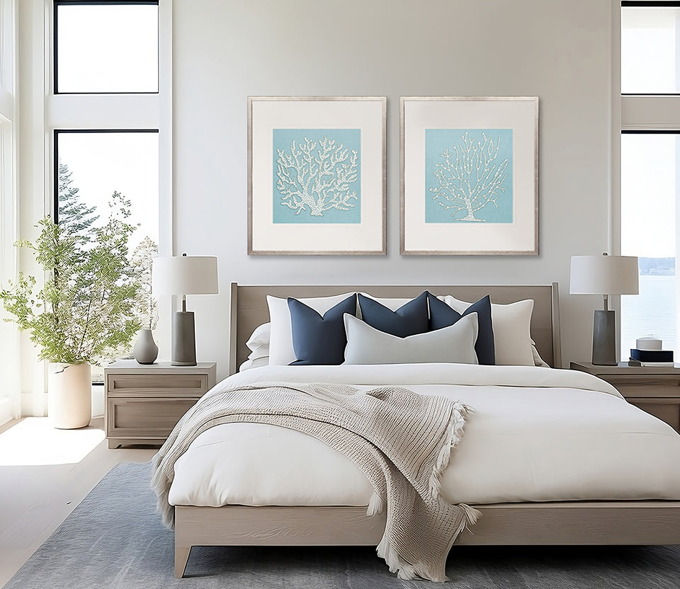 Coral Motif IV (Pale Blue) handmade textured artwork, framed – view 2